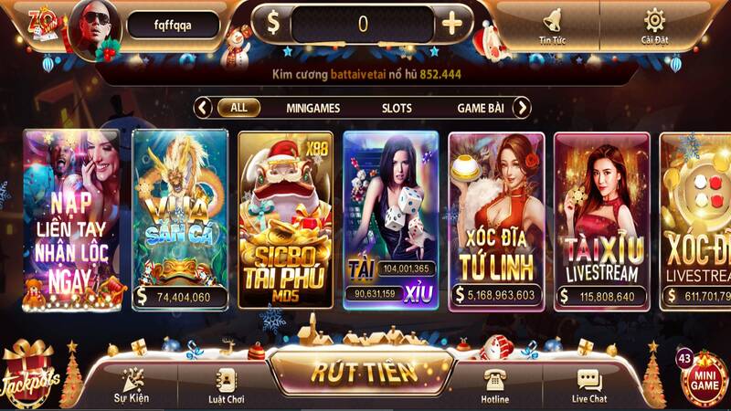 Giao diện của cổng game Zowin