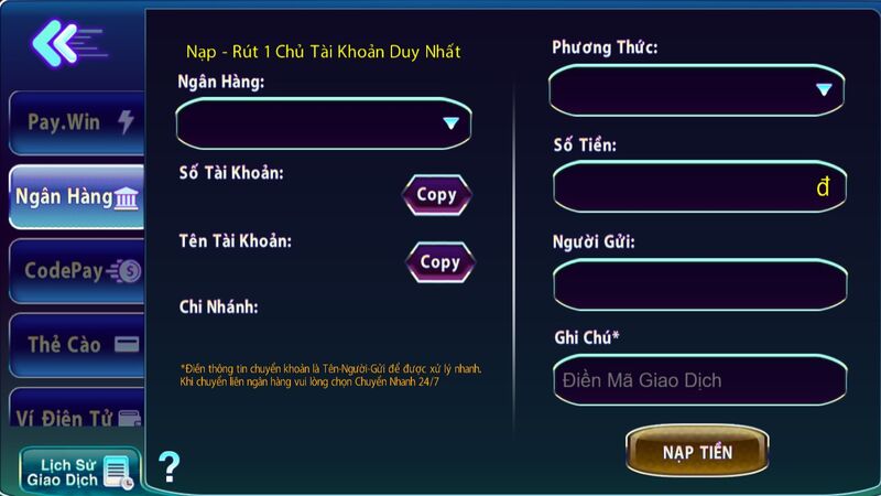 Nạp tiền 789 Club qua ngân hàng