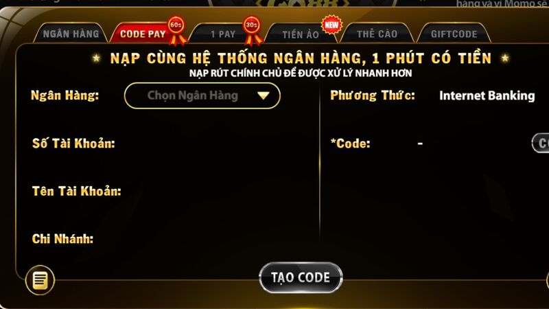 Nạp tiền tại cổng game Go88