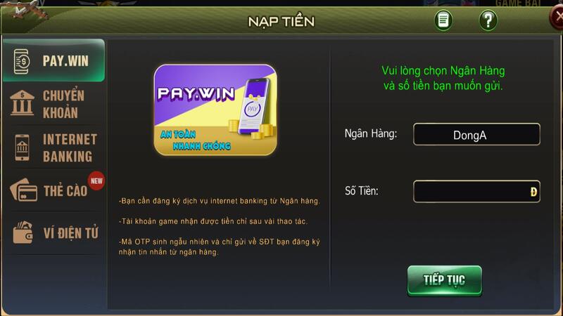 Nạp tiền paywin B52 game