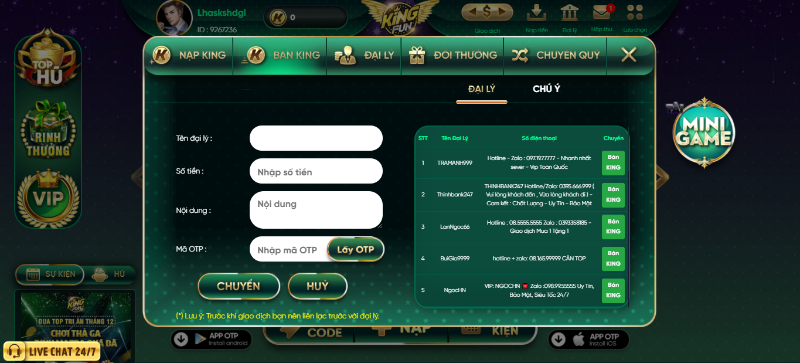 Hướng dẫn cách rút thưởng từ tài khoản game King Fun