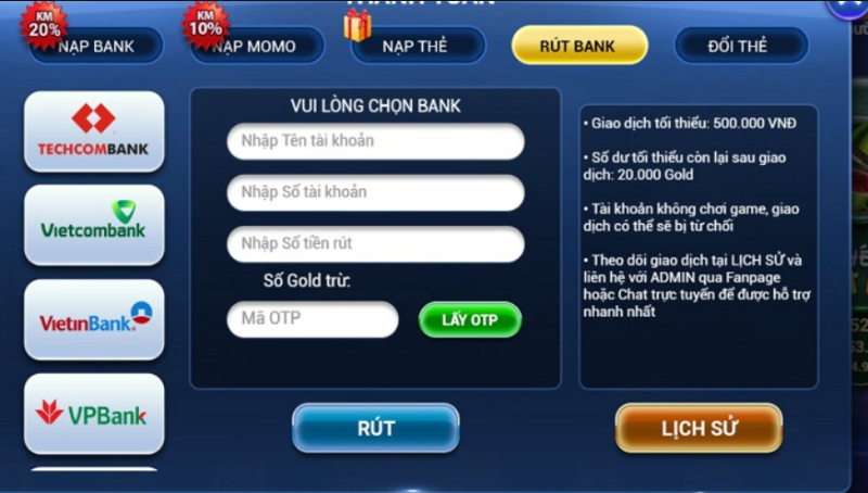 Nạp rút thưởng cực nhanh