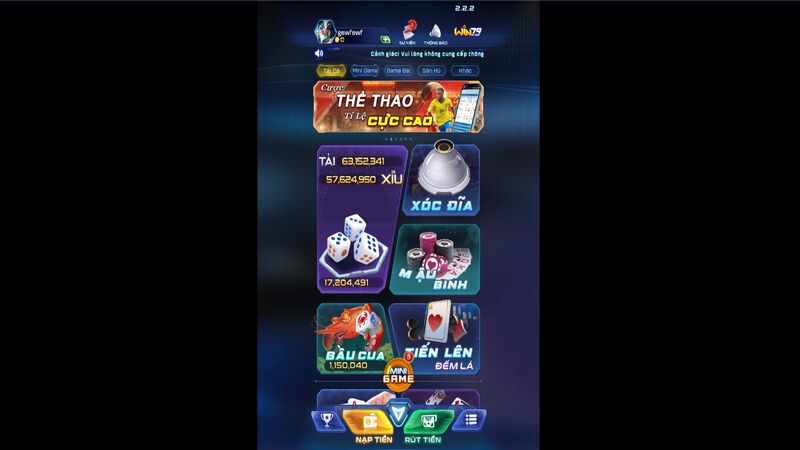 Giao diện đặc sắc Win79